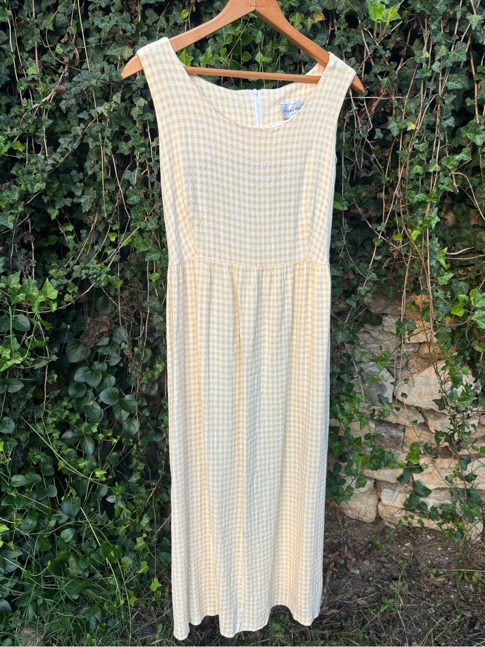 90s Vintage Hayley Michaels Yellow Gingham Sleeveless Dress Size L